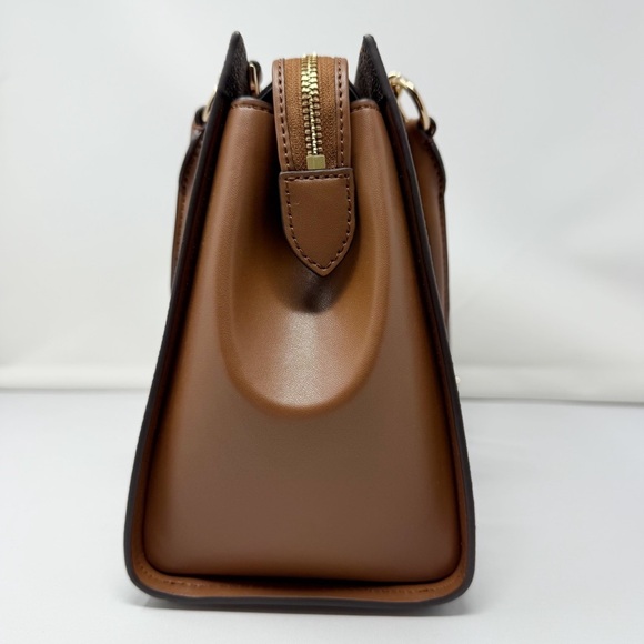 Michael Kors Marilyn Signature Medium Satchel Bag Brown Beige Stripe - Picture 3 of 10